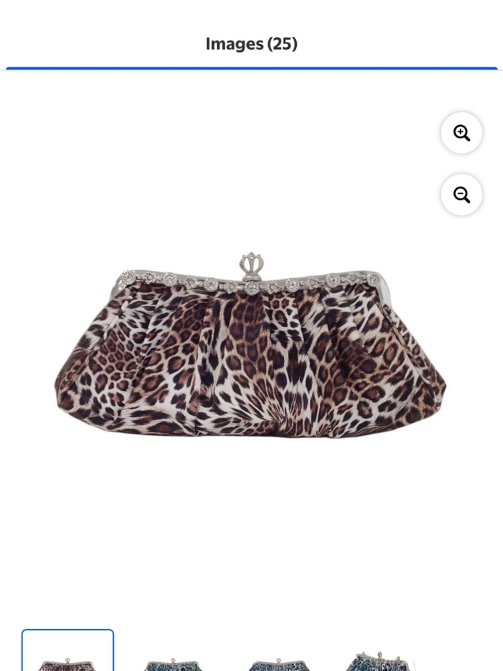 Leopard Print Satin Evening Clutch with Crystal Frame